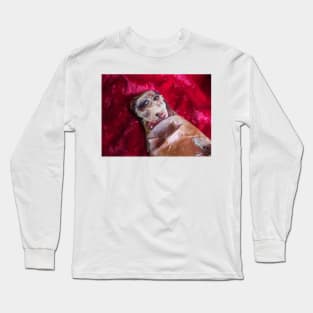 Woman Reclining in Red Long Sleeve T-Shirt